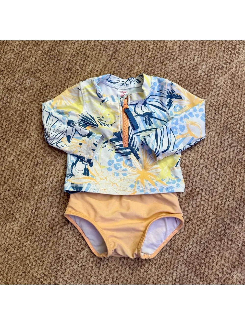 RuffleButts Birds of Paradise Long Sleeve Rash Guard Bikini Swimsuit 12-18M